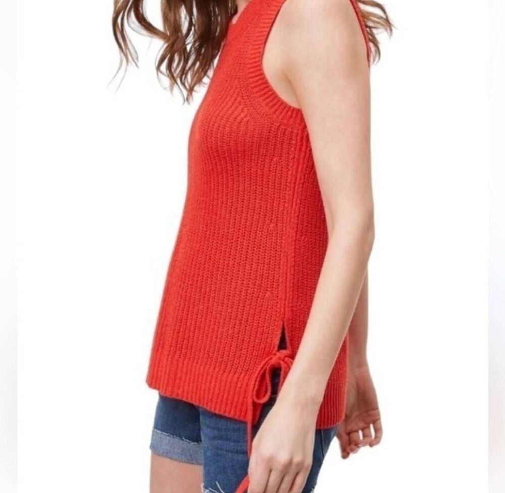 Ann Taylor LOFT Ribbed Side Tie Sweater Tank Top Size XS Ripe Tomato Color